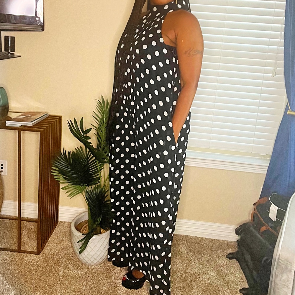 Chic Black and White Polka Dot Maxi Jumpsuit